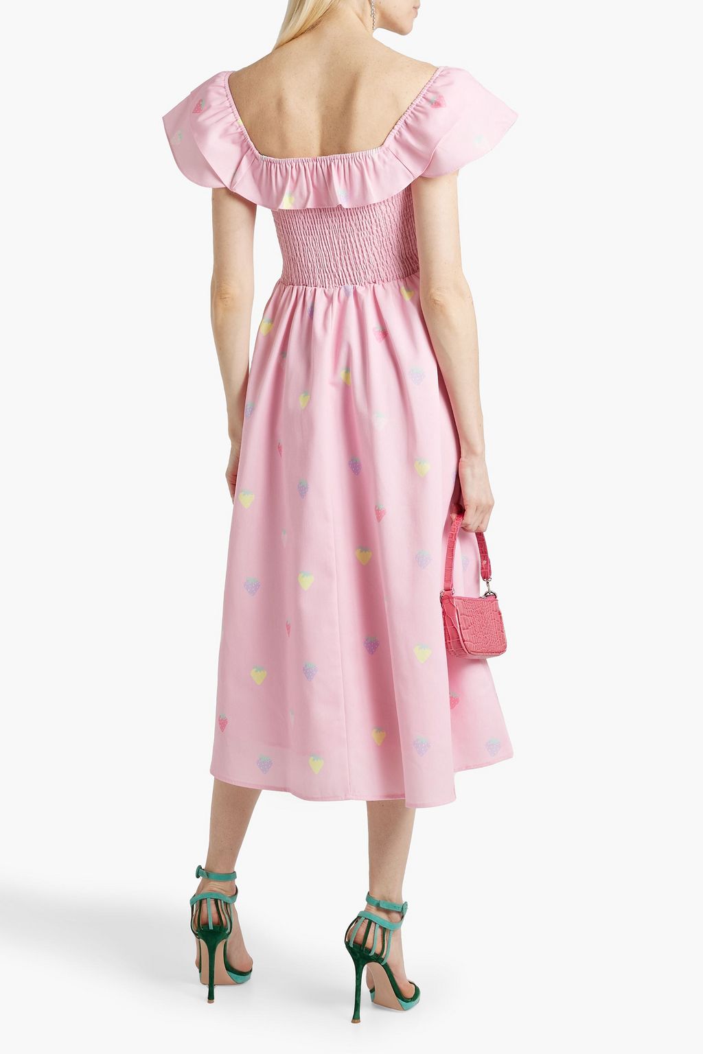 OLIVIA RUBIN Ruffled printed twill midi dress