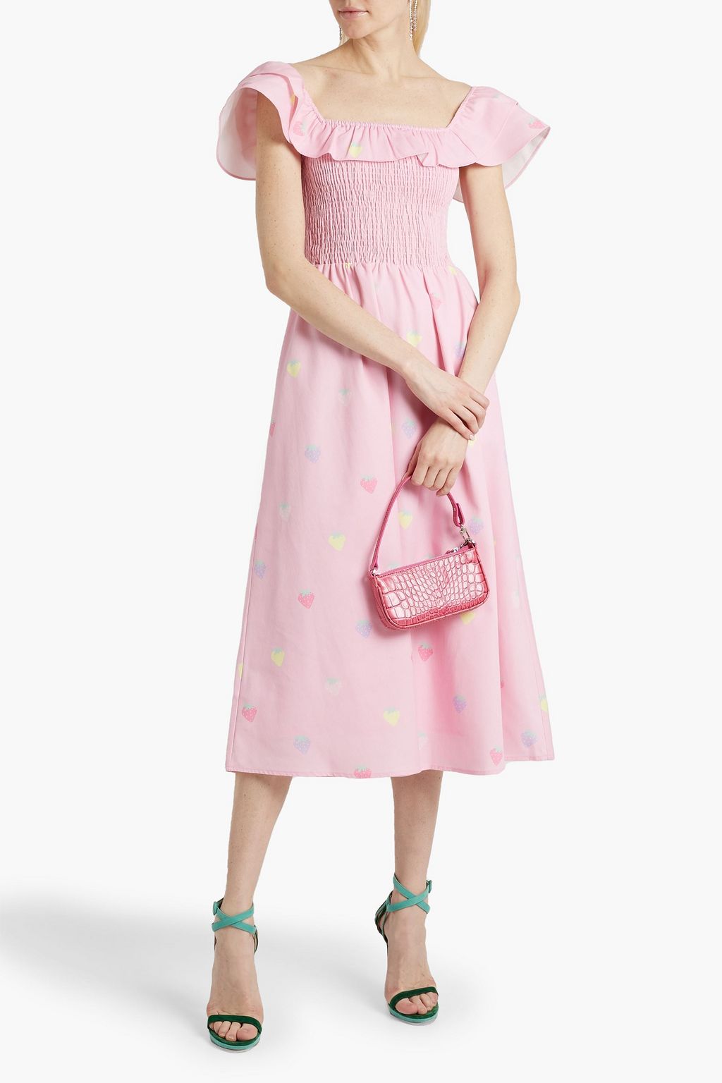 OLIVIA RUBIN Ruffled printed twill midi dress