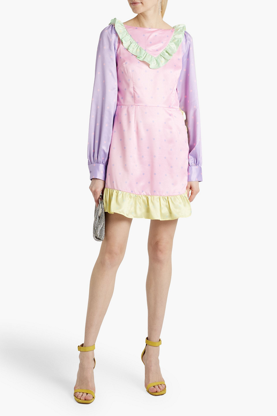 Shop Olivia Rubin Ruffled Polka-dot Satin Mini Dress In Baby Pink