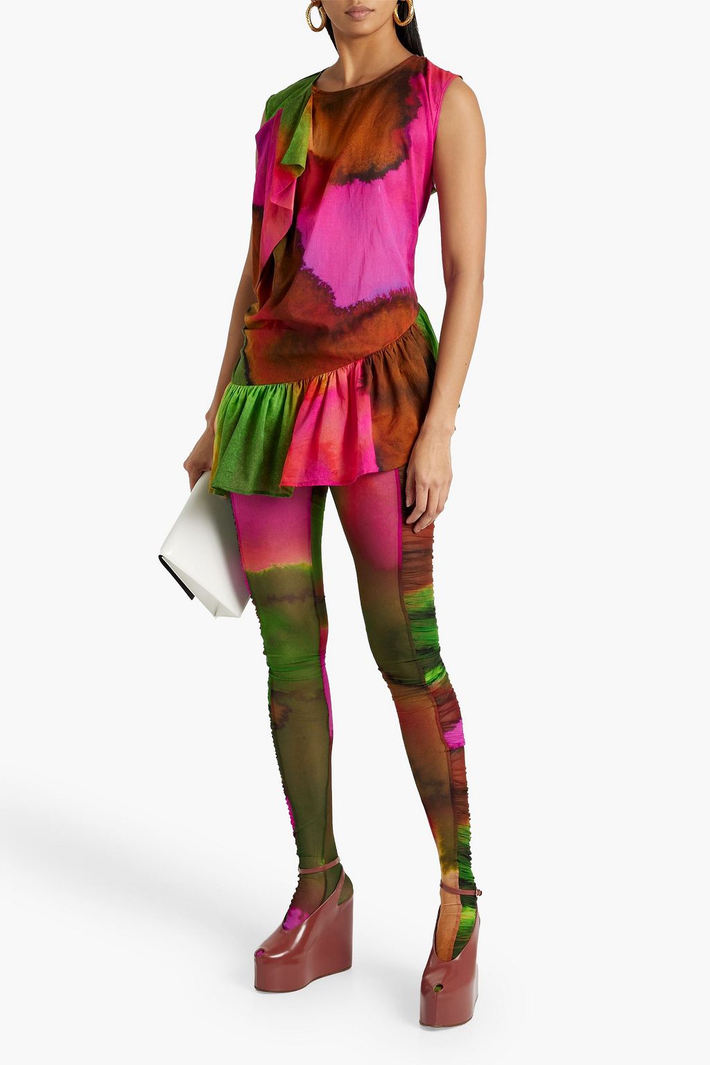 DRIES VAN NOTEN Ruched tie-dyed mesh leggings | Sale up to 70% off ...