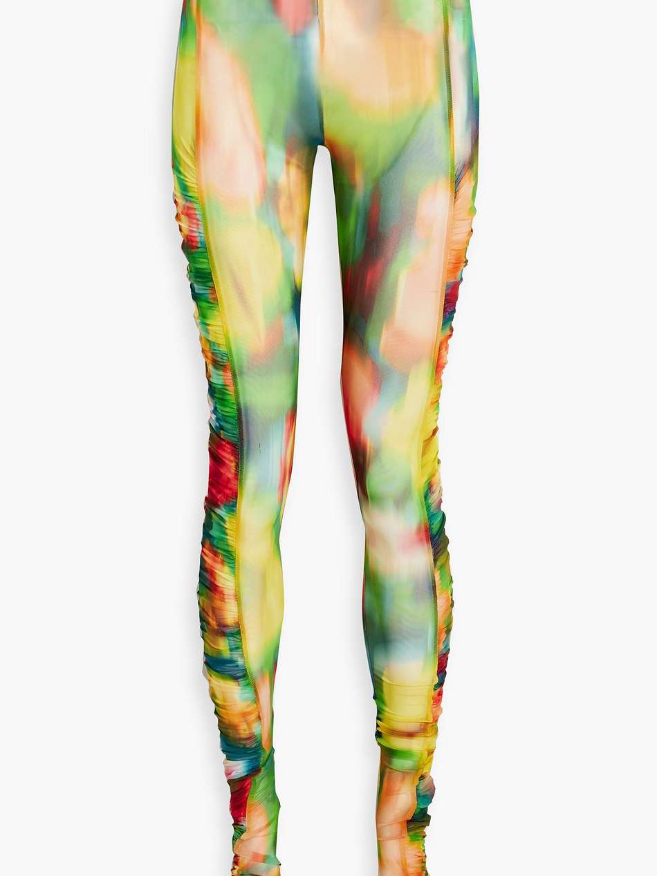 ruched tie-dyed mesh leggings