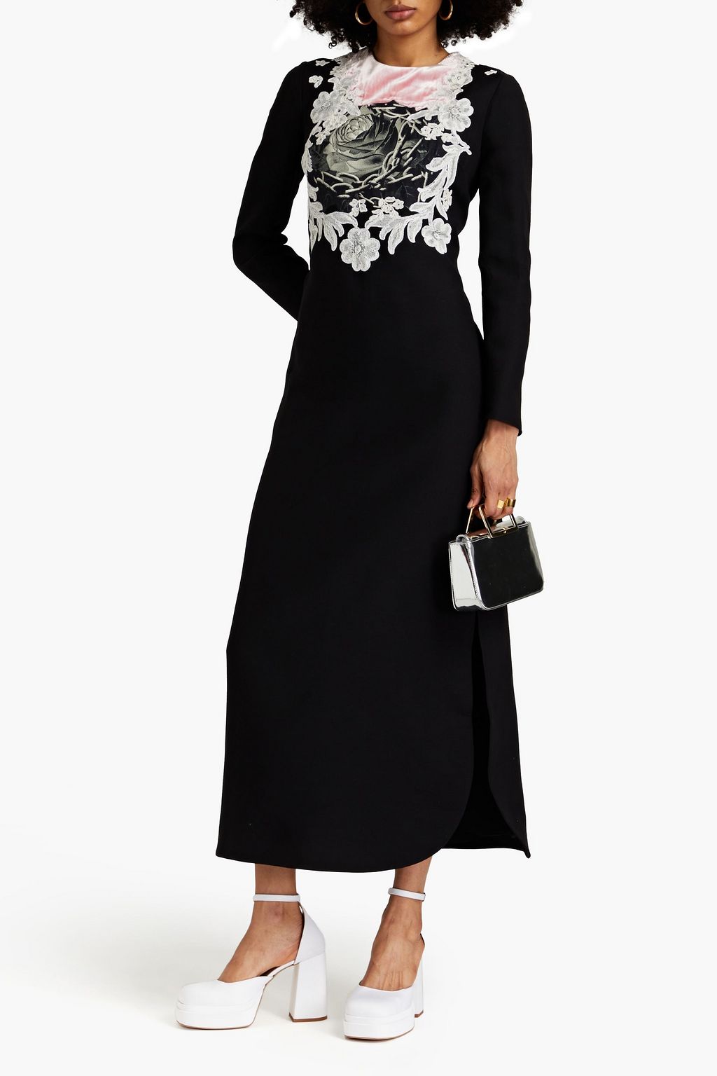 VALENTINO GARAVANI Embroidered printed wool and silk-blend crepe midi dress