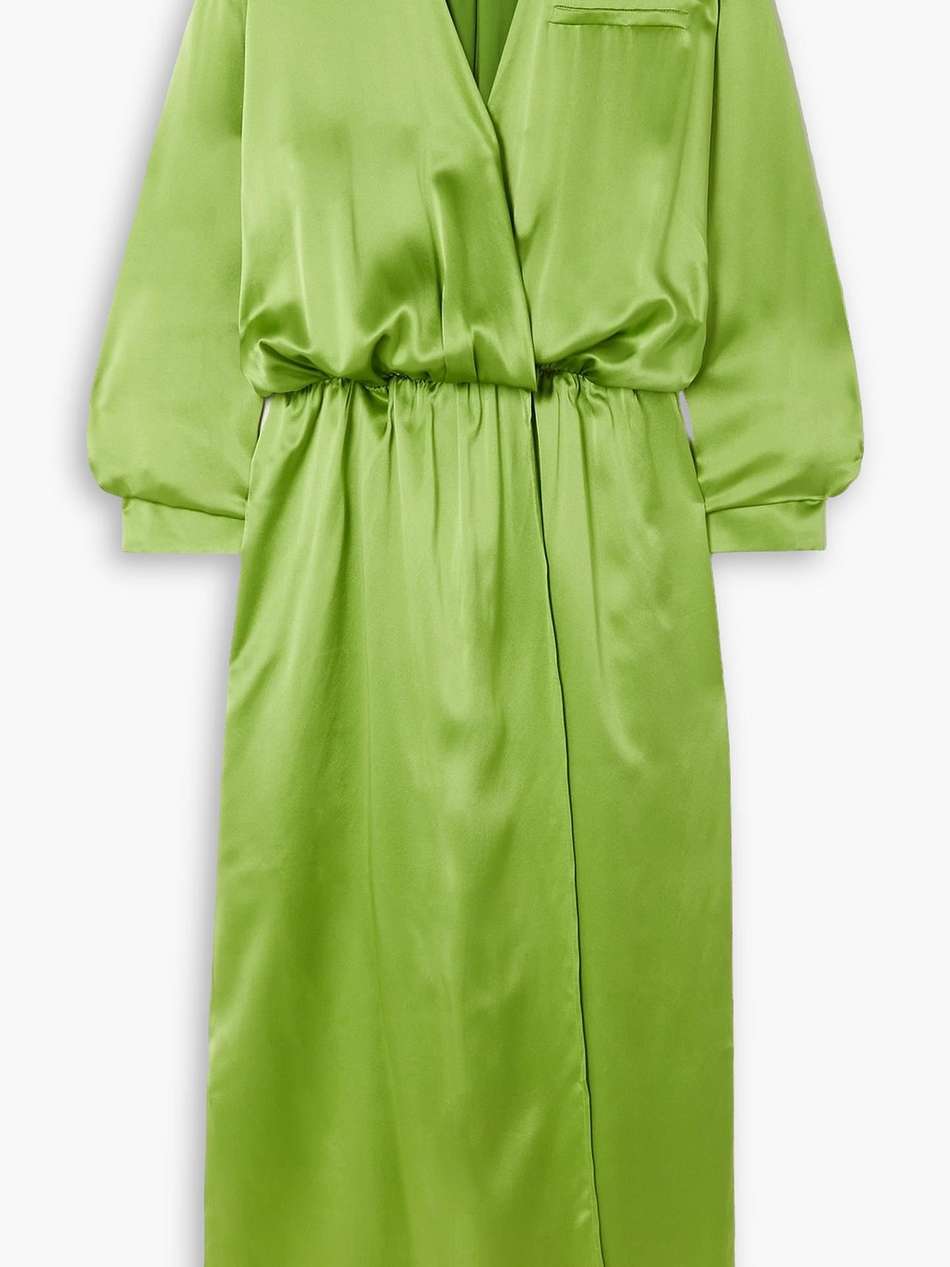 verdant falls wrap-effect silk-satin maxi shirt dress