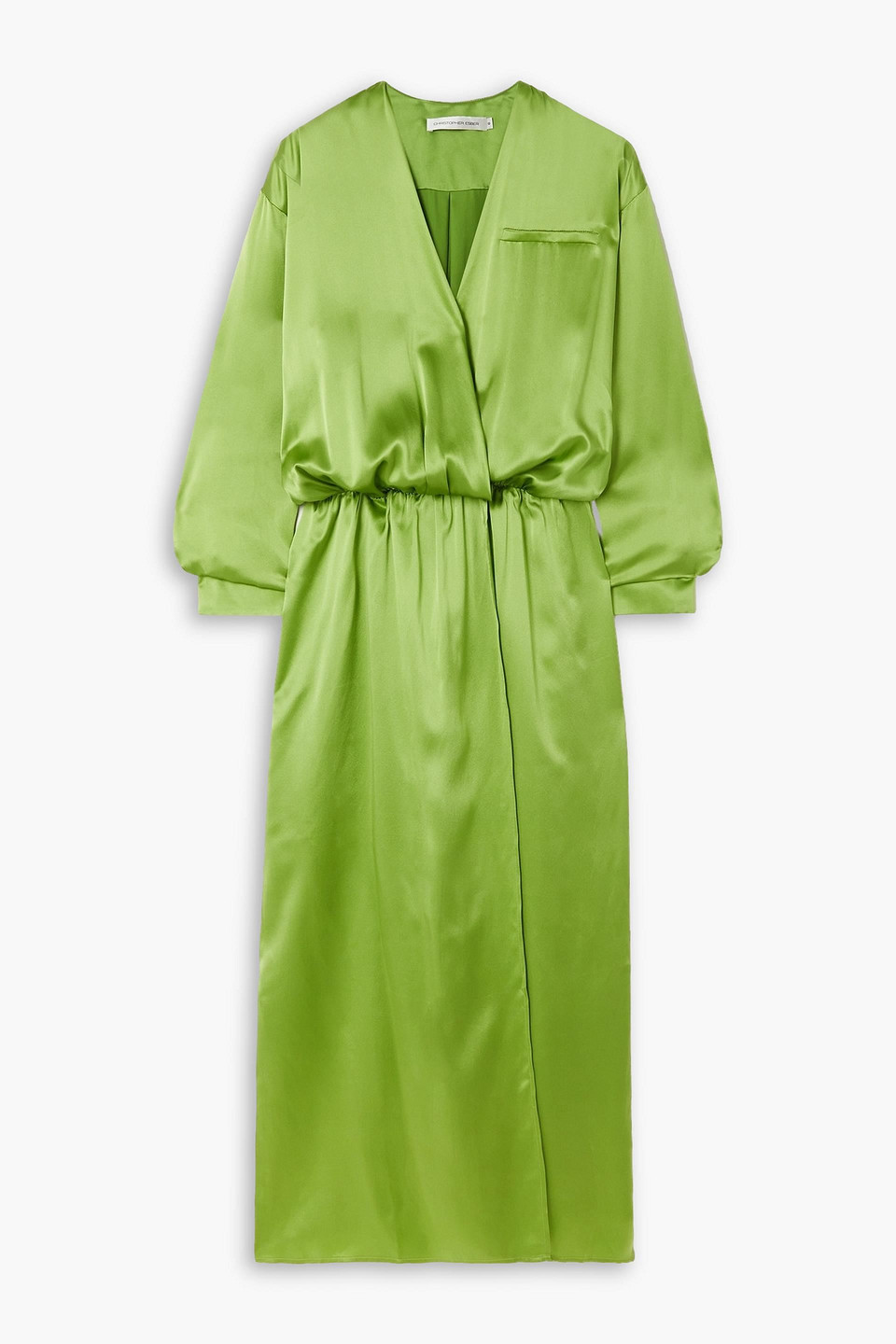 Christopher Esber Verdant Falls Wrap-effect Silk-satin Maxi Shirt Dress In Lime Green