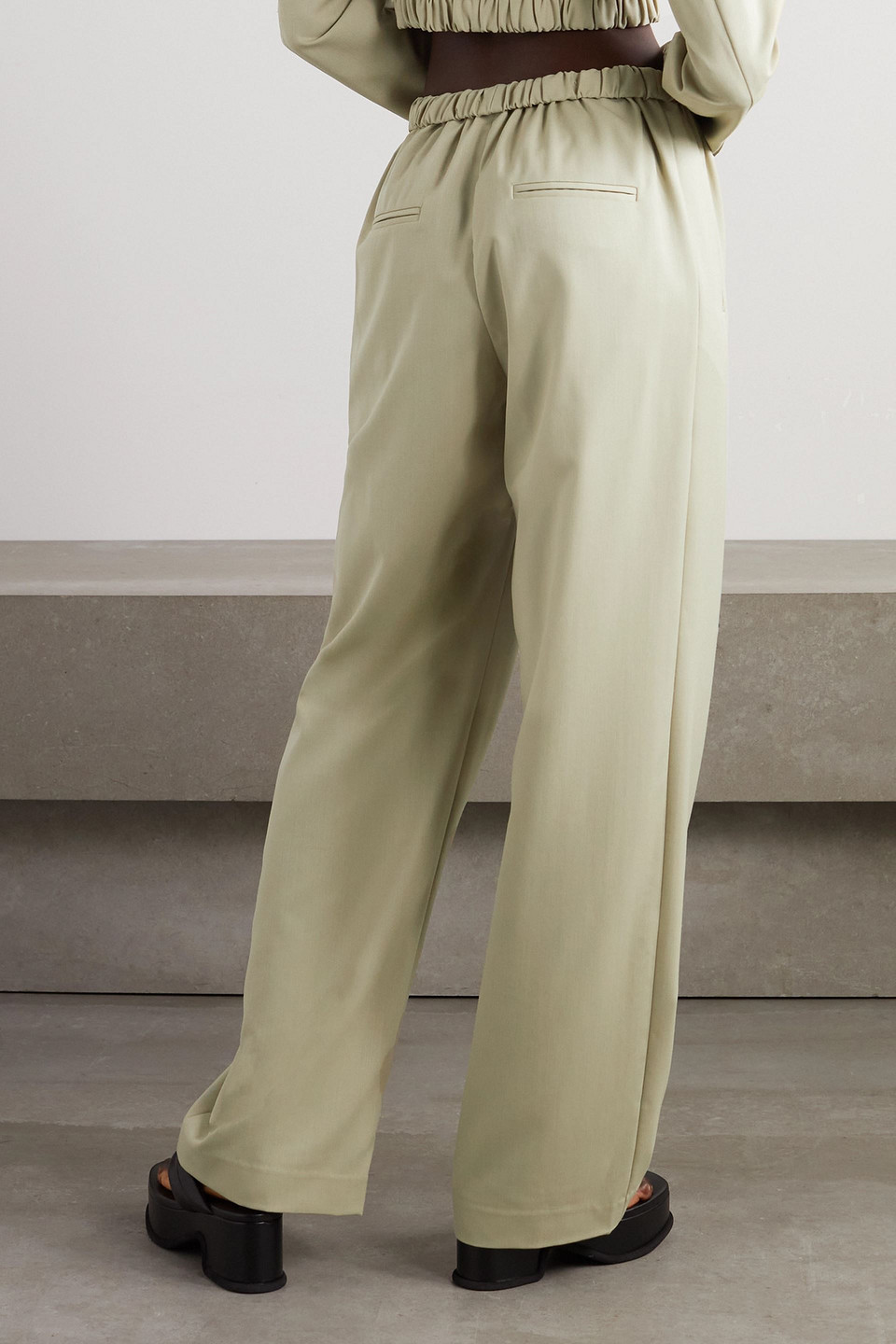 CHRISTOPHER ESBER CONTORTA RUCHED WOOL-BLEND GABARDINE WIDE-LEG PANTS
