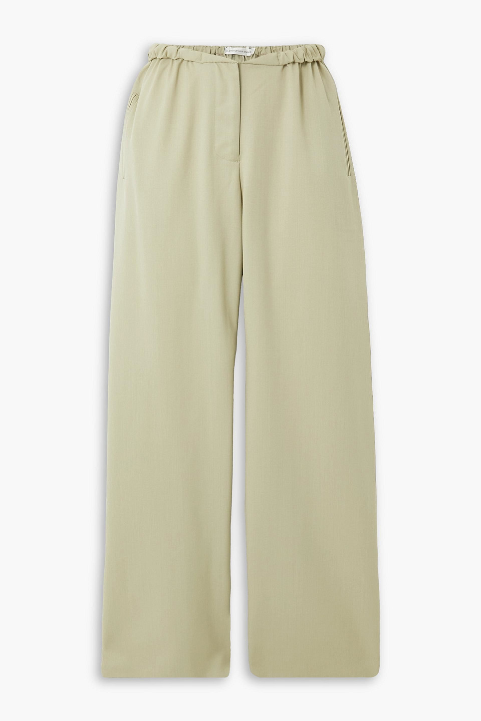 Christopher Esber Contorta Ruched Wool-blend Gabardine Wide-leg Pants In Sage Green