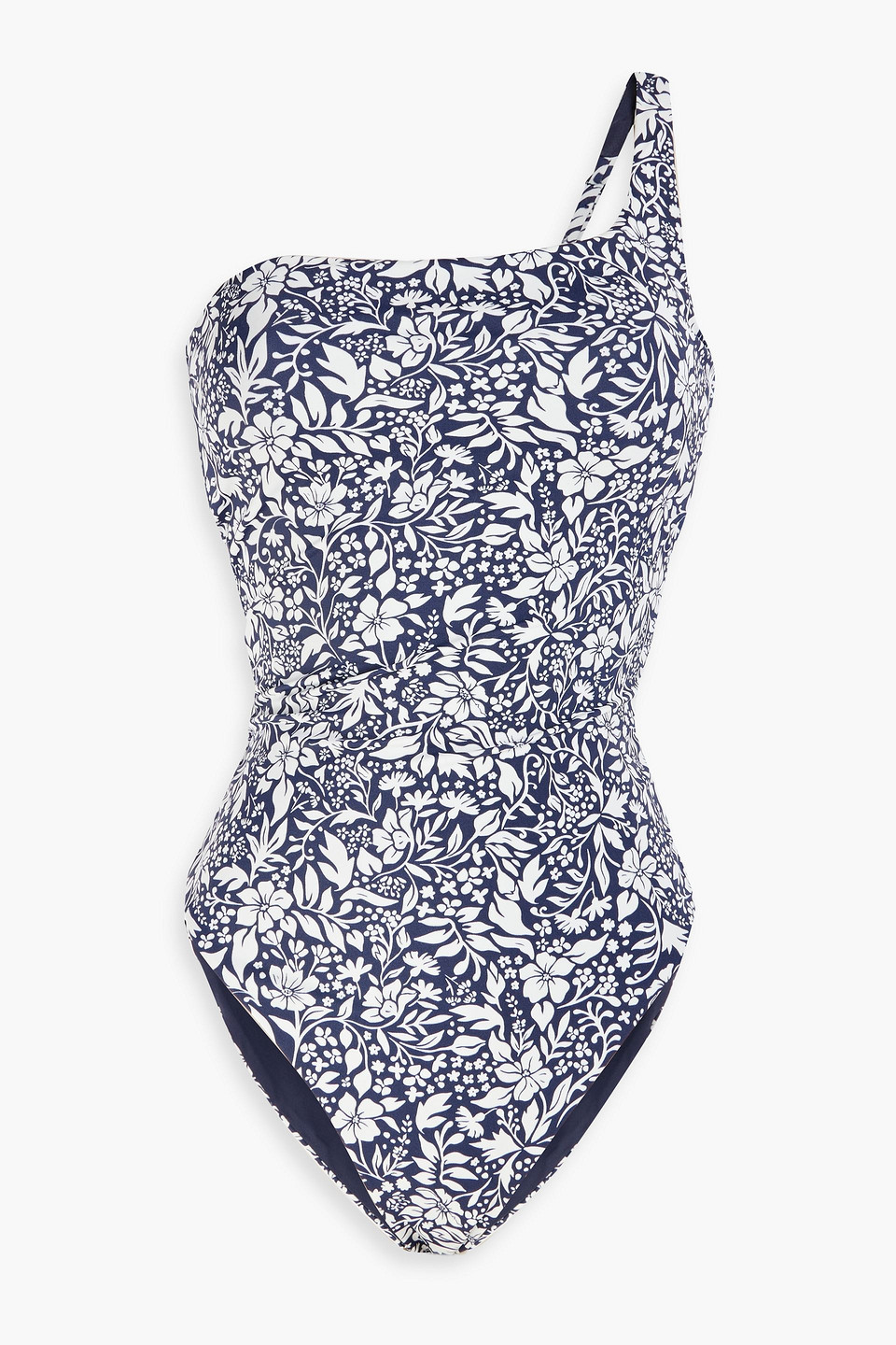 Onia Wren One-shoulder Floral-print Swimsuit In Navy