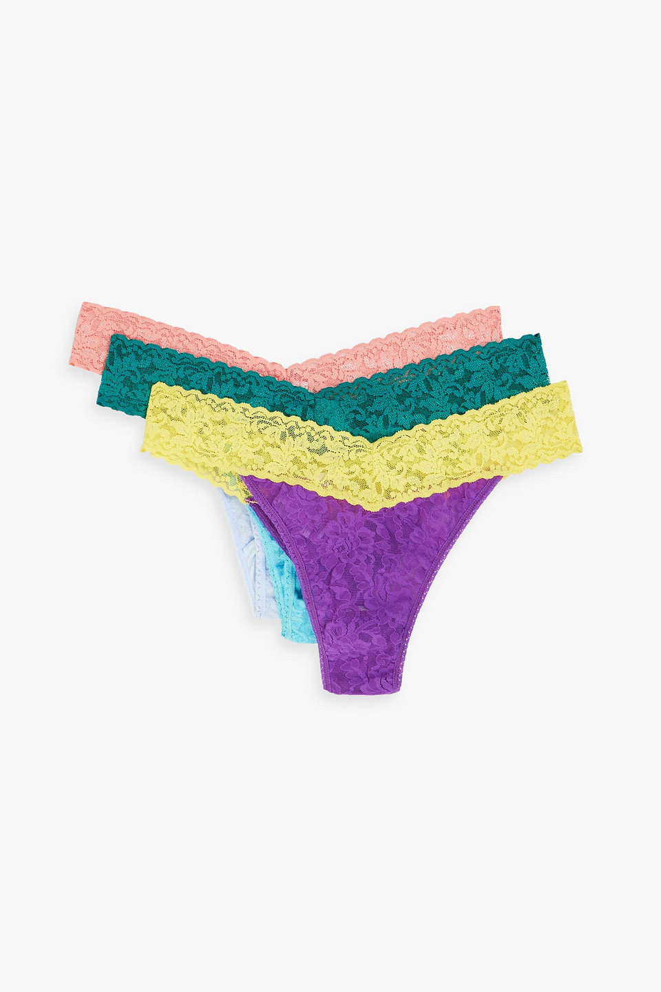 Signature set of three two-tone stretch-lace thongs