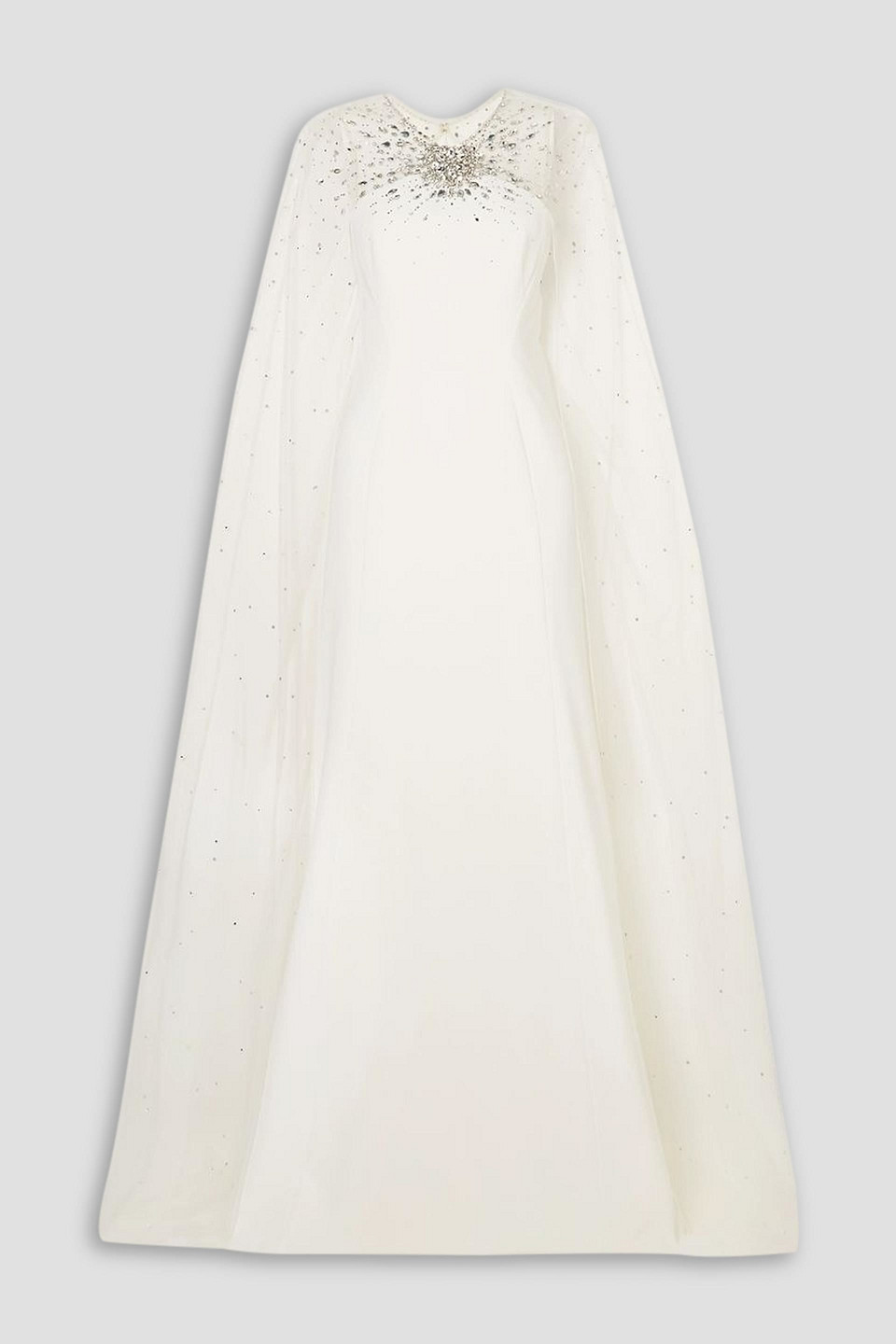 Jenny Packham Cape-effect Embellished Tulle And Crepe Gown In White