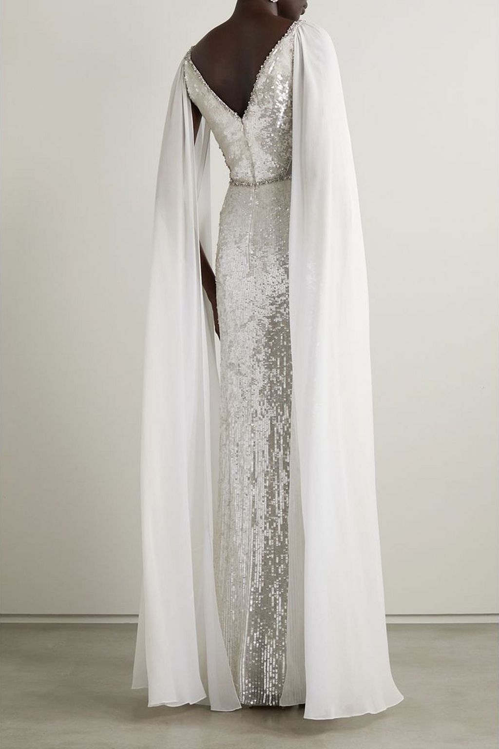 JENNY PACKHAM Cape-effect embellished tulle and chiffon gown