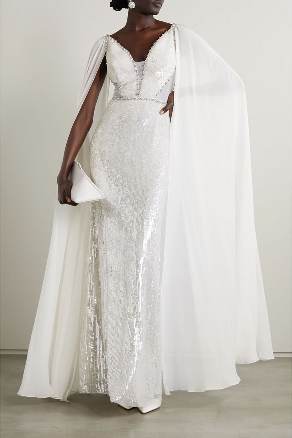 JENNY PACKHAM Cape-effect embellished tulle and chiffon gown