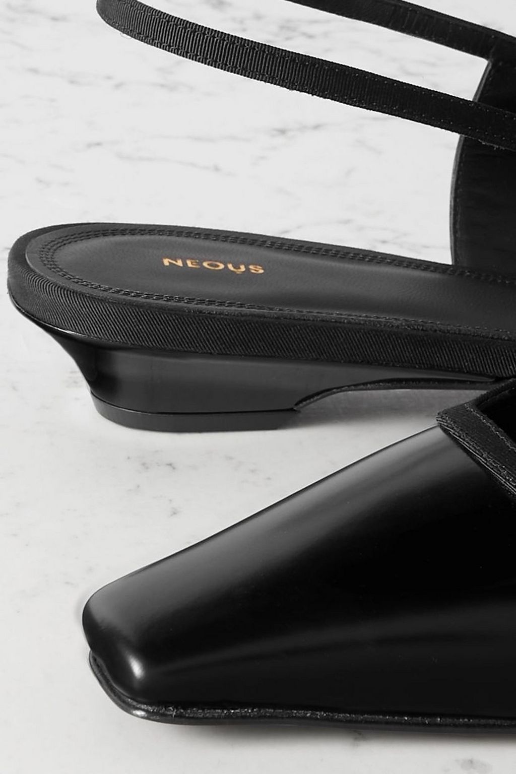 NEOUS Sabik grosgrain-trimmed glossed-leather slingback pumps