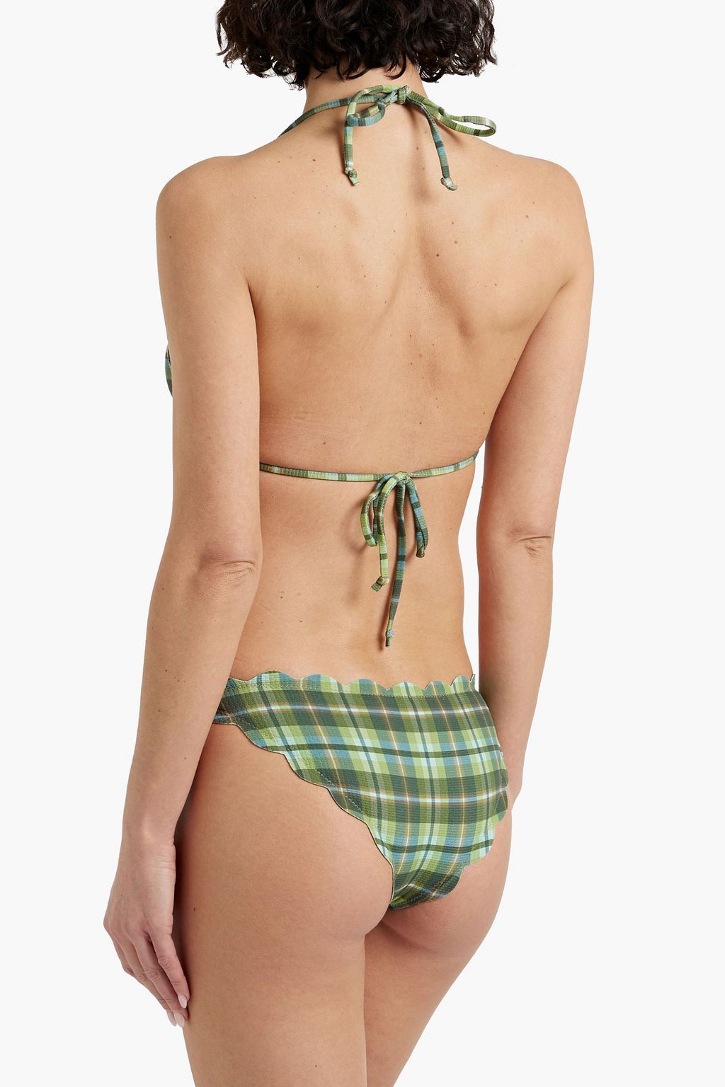MARYSIA Antibes scalloped stretch-seersucker low-rise bikini briefs