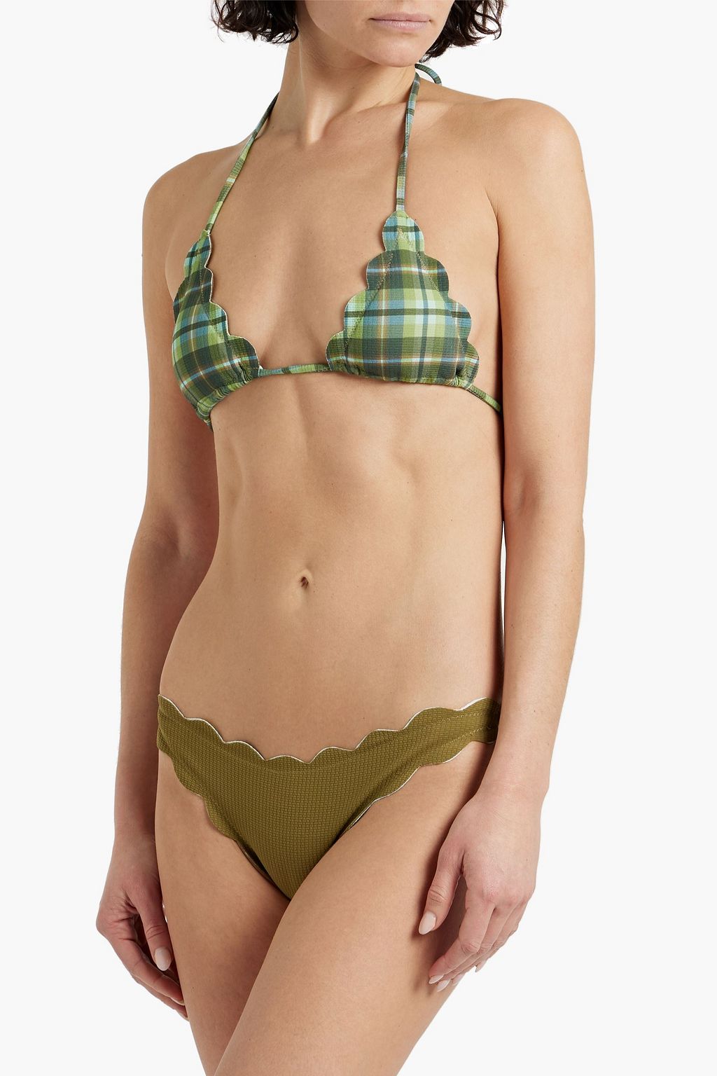 MARYSIA Antibes scalloped stretch-seersucker low-rise bikini briefs
