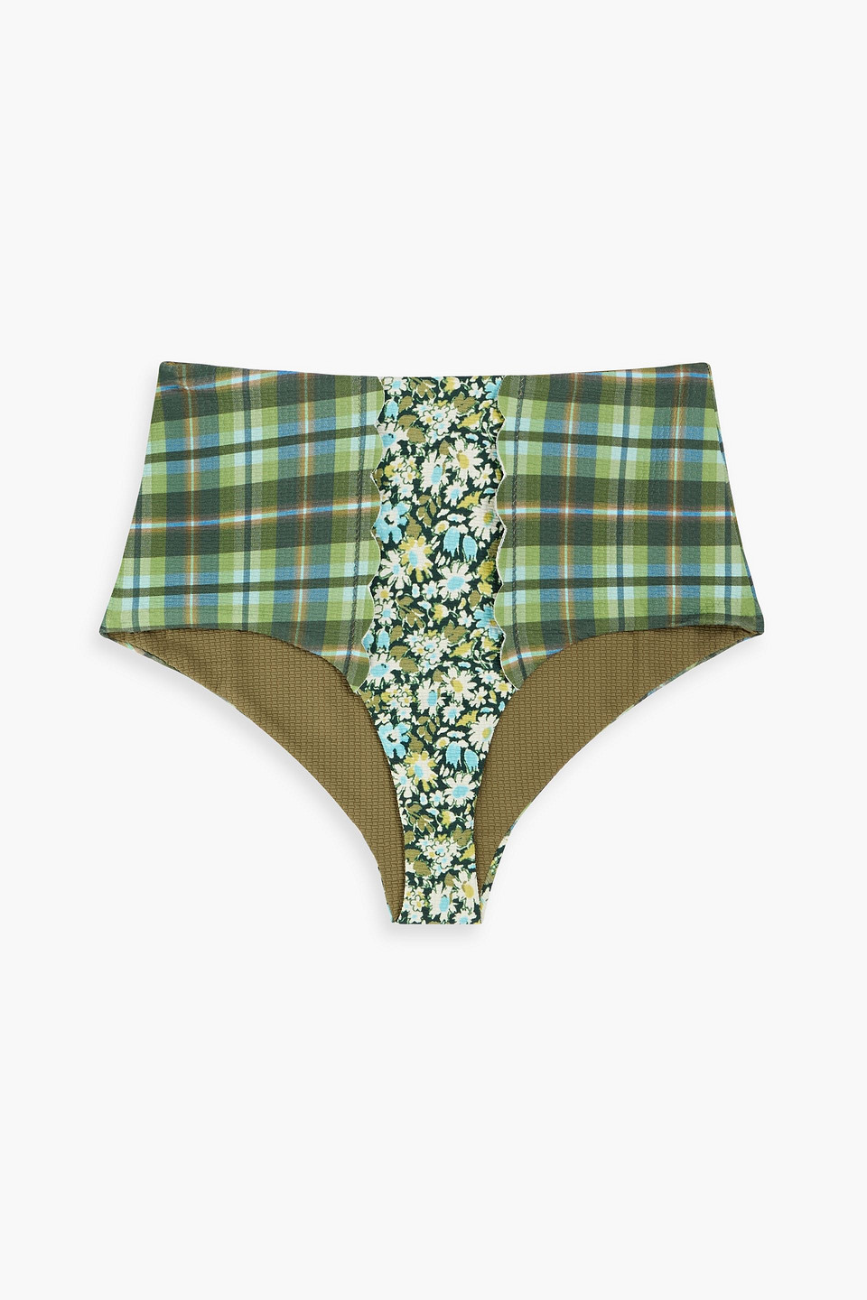 Marysia Chesapeake Printed Textured Stretch-crepe High-rise Bikini Briefs In Green