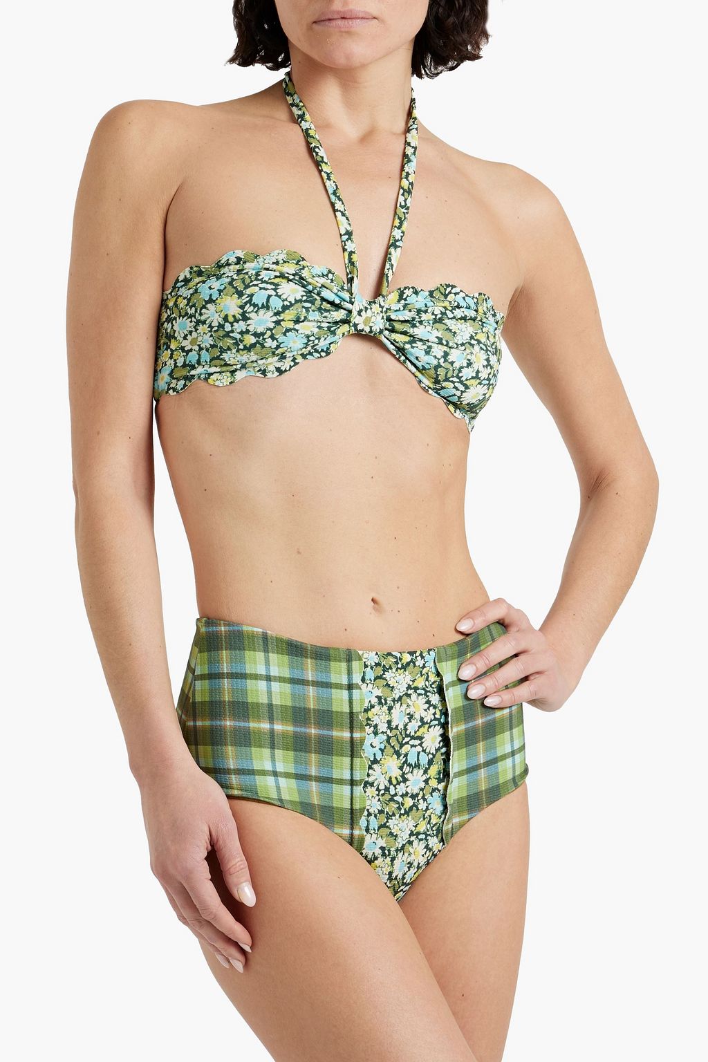 MARYSIA Chesapeake printed textured stretch-crepe high-rise bikini briefs