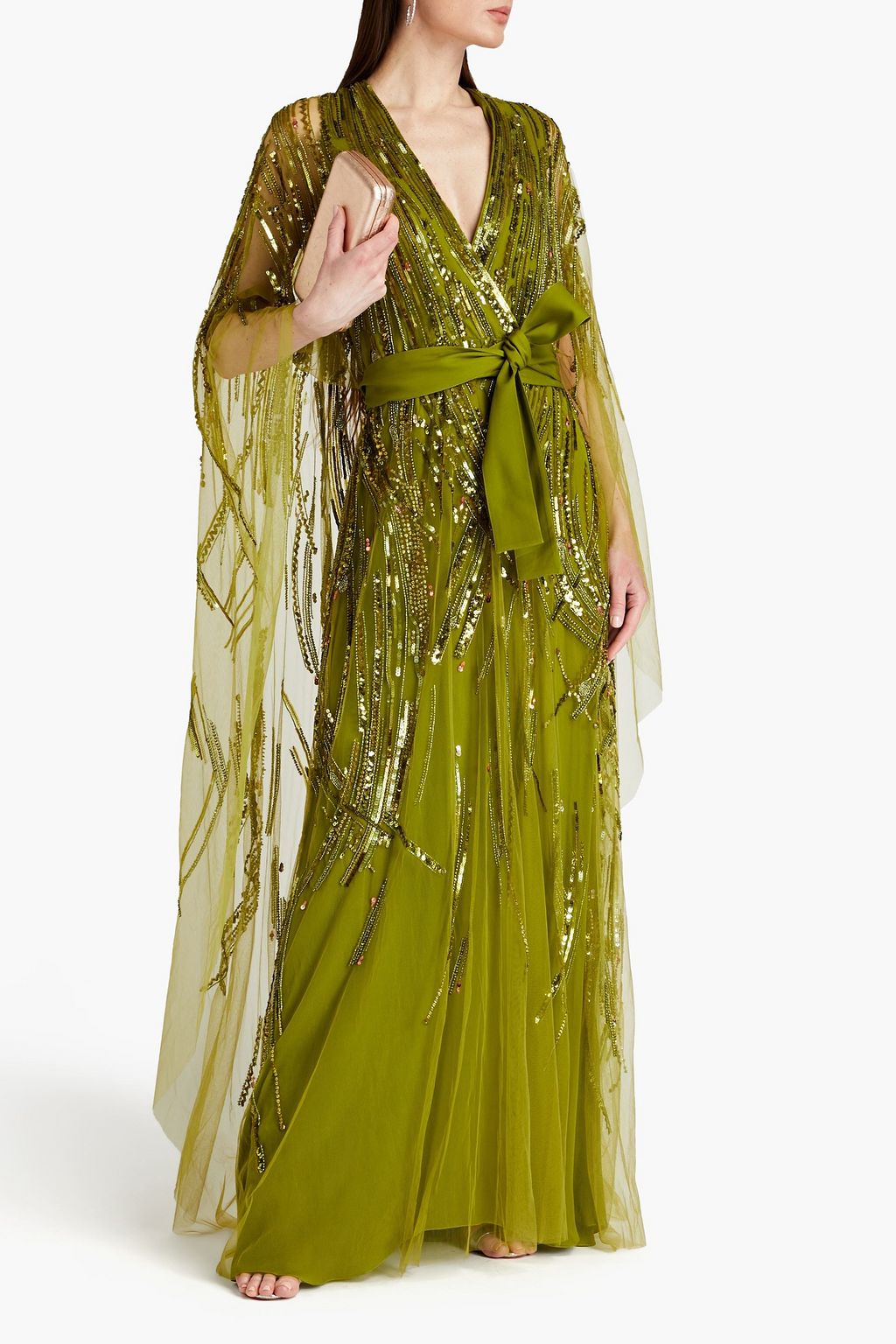 ELIE SAAB Wrap-effect sequin-embellished tulle gown