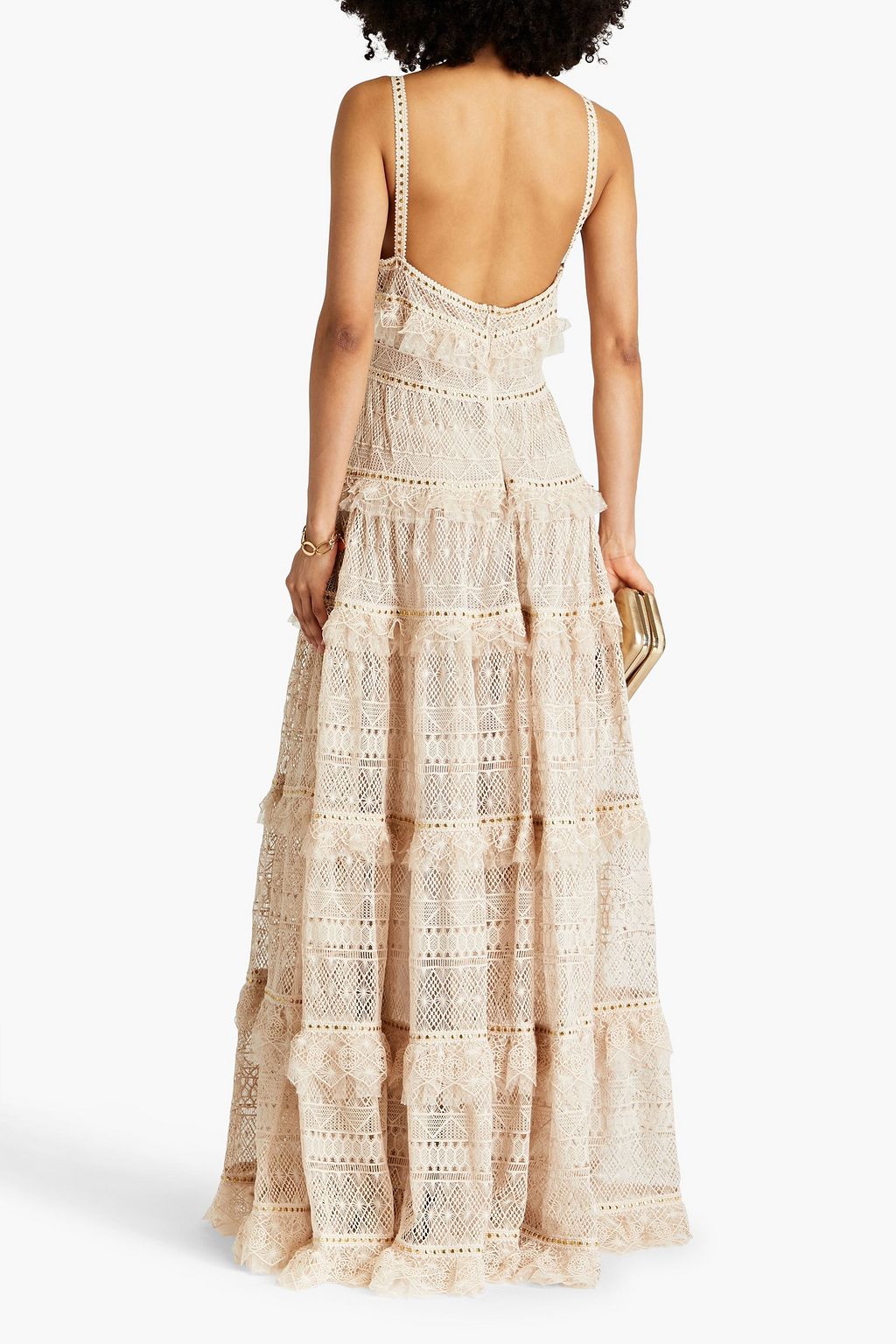 ELIE SAAB Tiered studded macramé gown