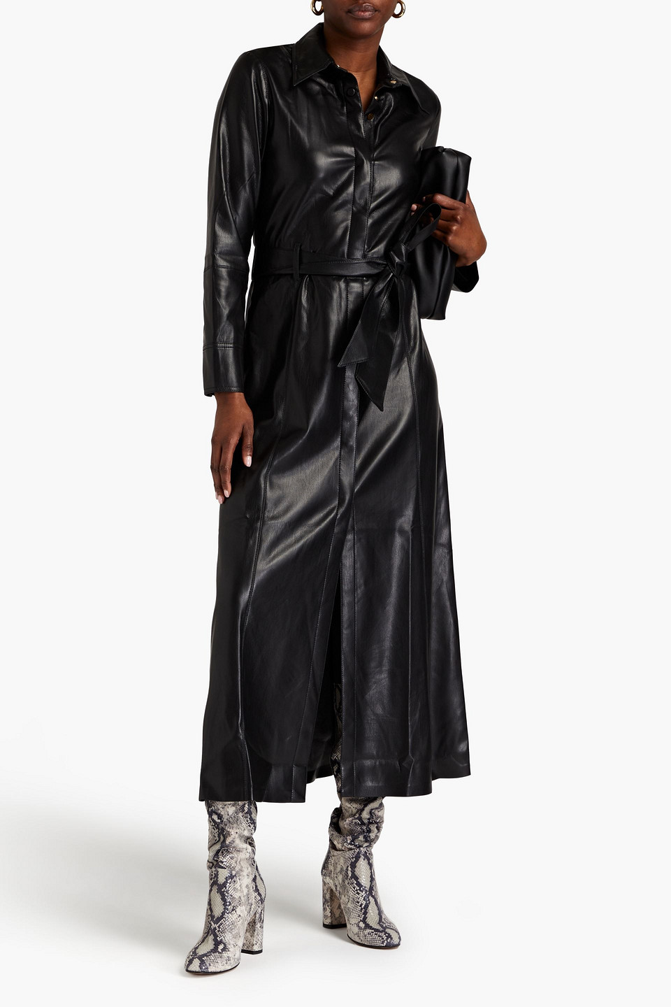 Shop Nanushka Asayo Belted Okobor Midi Shirt Dress In Black