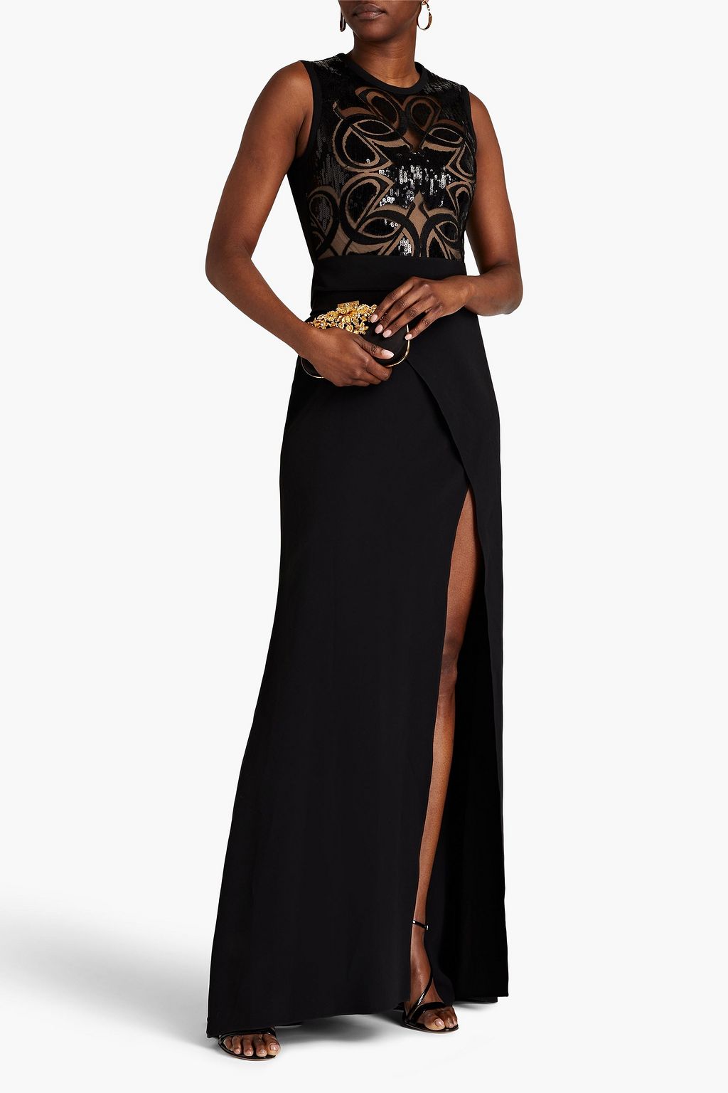 ELIE SAAB Tulle-paneled embellished cady gown
