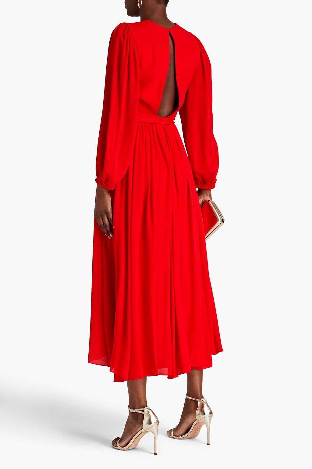 ELIE SAAB Gathered silk crepe de chine midi dress