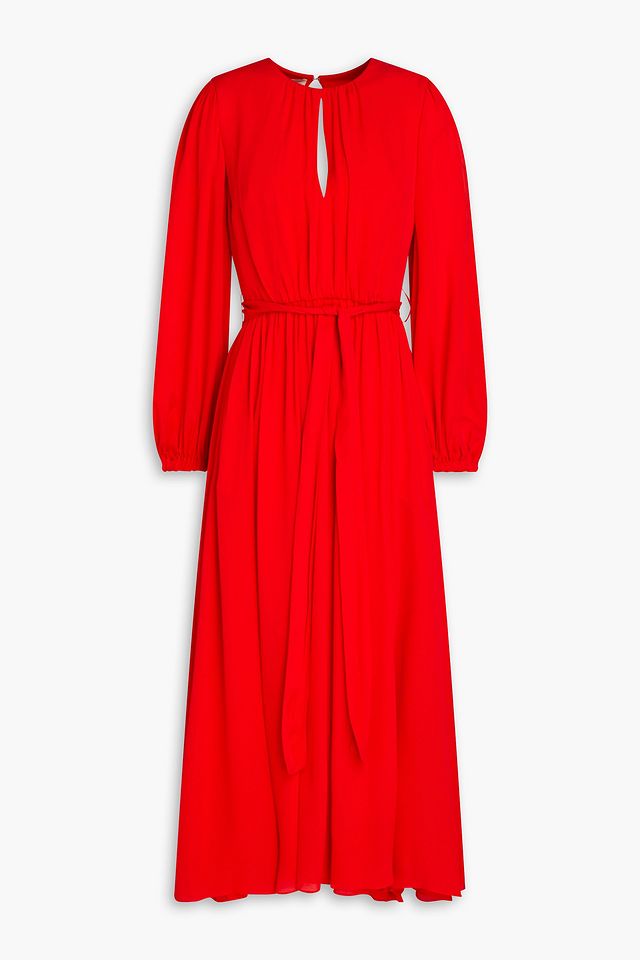 Gathered silk crepe de chine midi dress