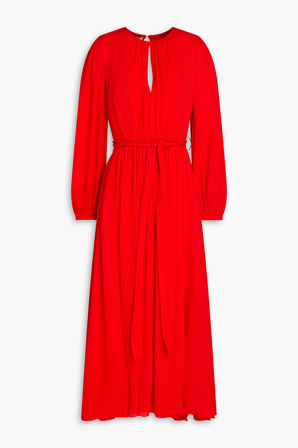 Elie Saab Gathered Silk Crepe De Chine Midi Dress In Red