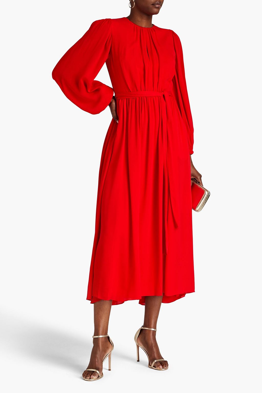 ELIE SAAB Gathered silk crepe de chine midi dress
