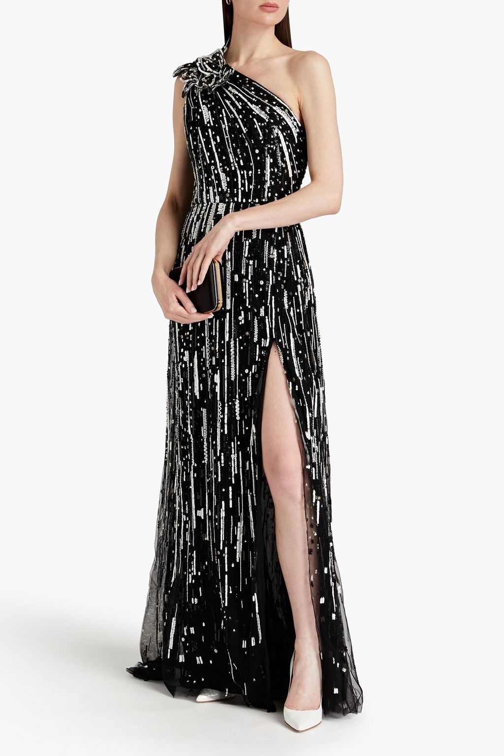 ELIE SAAB One-shoulder draped embellished tulle gown