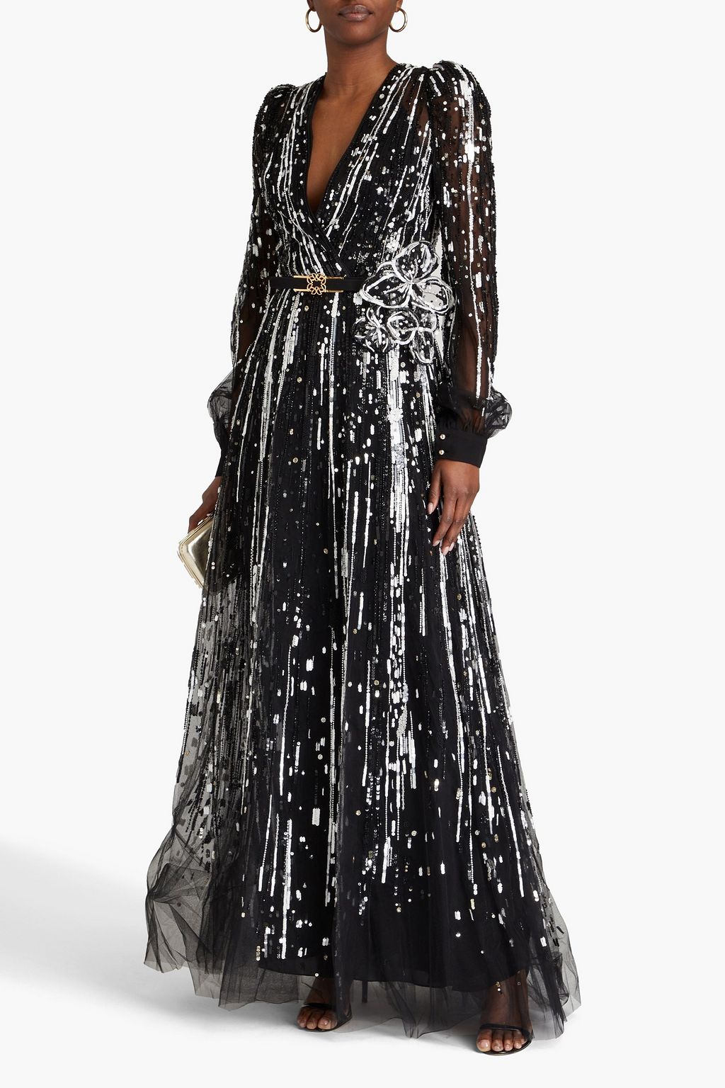 ELIE SAAB Wrap-effect embellished tulle gown