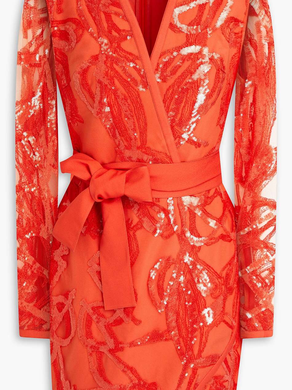 wrap-effect sequin-embellished tulle mini dress