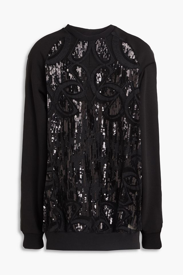 Embellished tulle and cotton-blend fleece sweatshirt