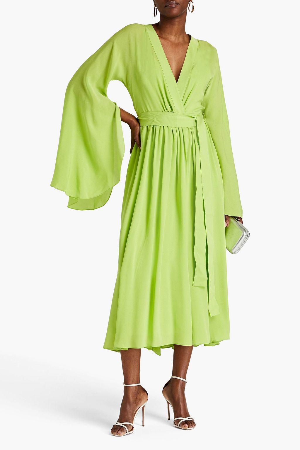ELIE SAAB Wrap-effect gathered silk-georgette midi dress