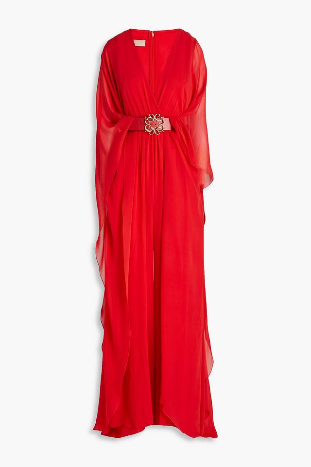 Cape-effect silk-georgette wide-leg jumpsuit