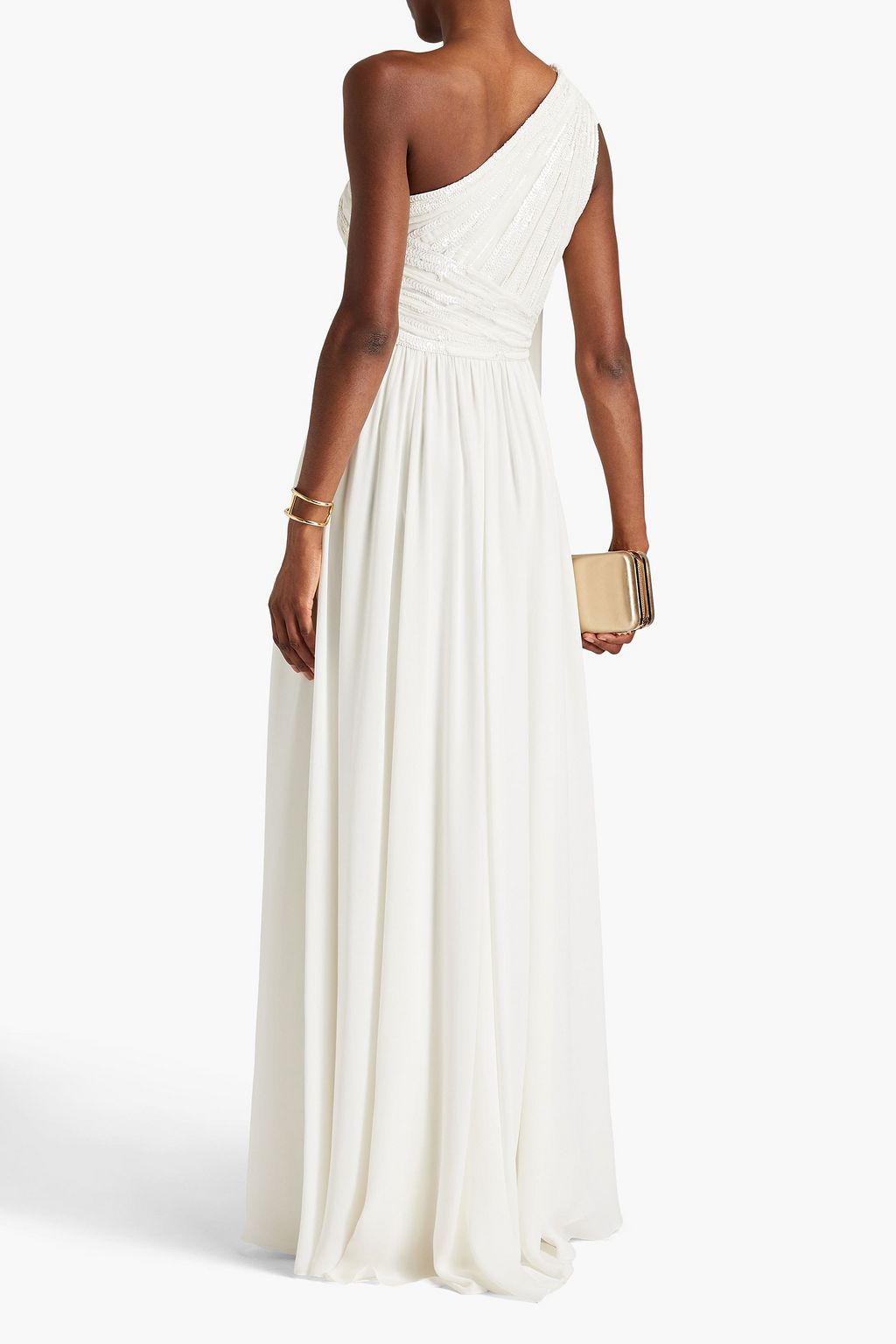 ELIE SAAB Robe aus Chiffon aus einer Seidenmischung mit Verzierung und asymmetrischer Schulterpartie