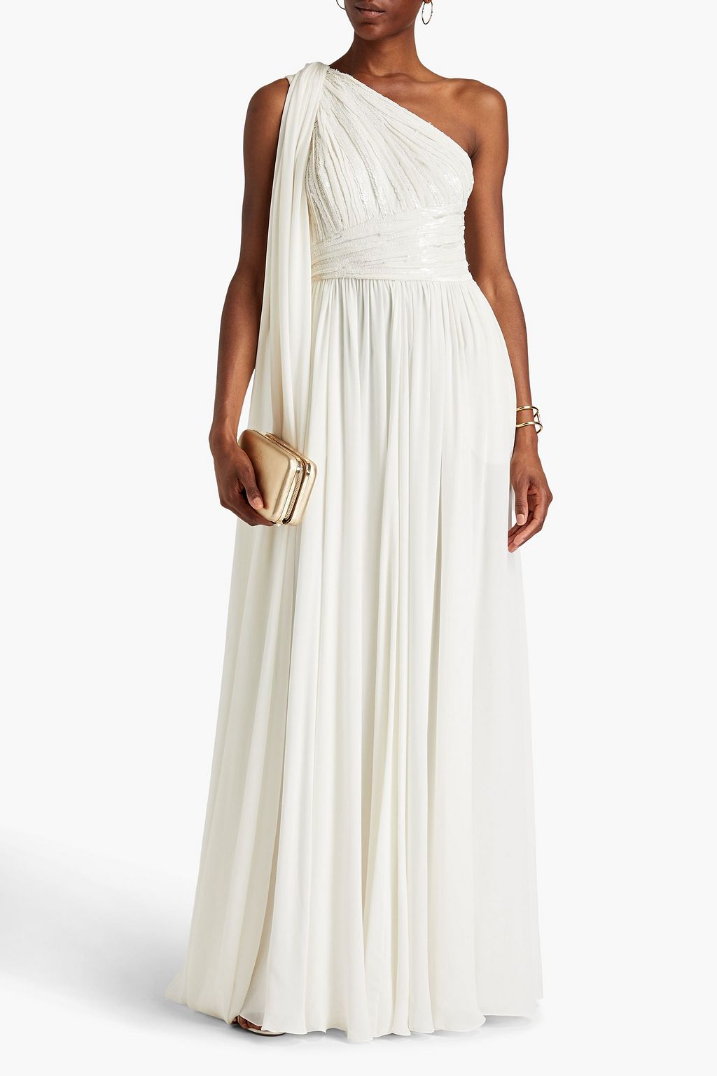 ELIE SAAB Robe aus Chiffon aus einer Seidenmischung mit Verzierung und asymmetrischer Schulterpartie