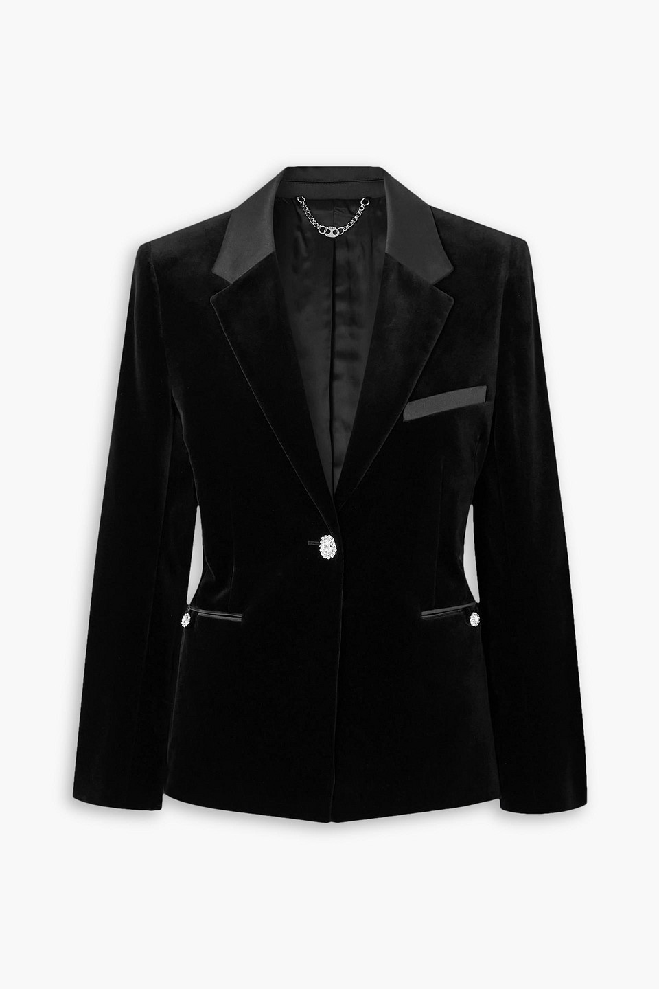 Rabanne Crystal-button Velour Single-breasted Blazer In Black