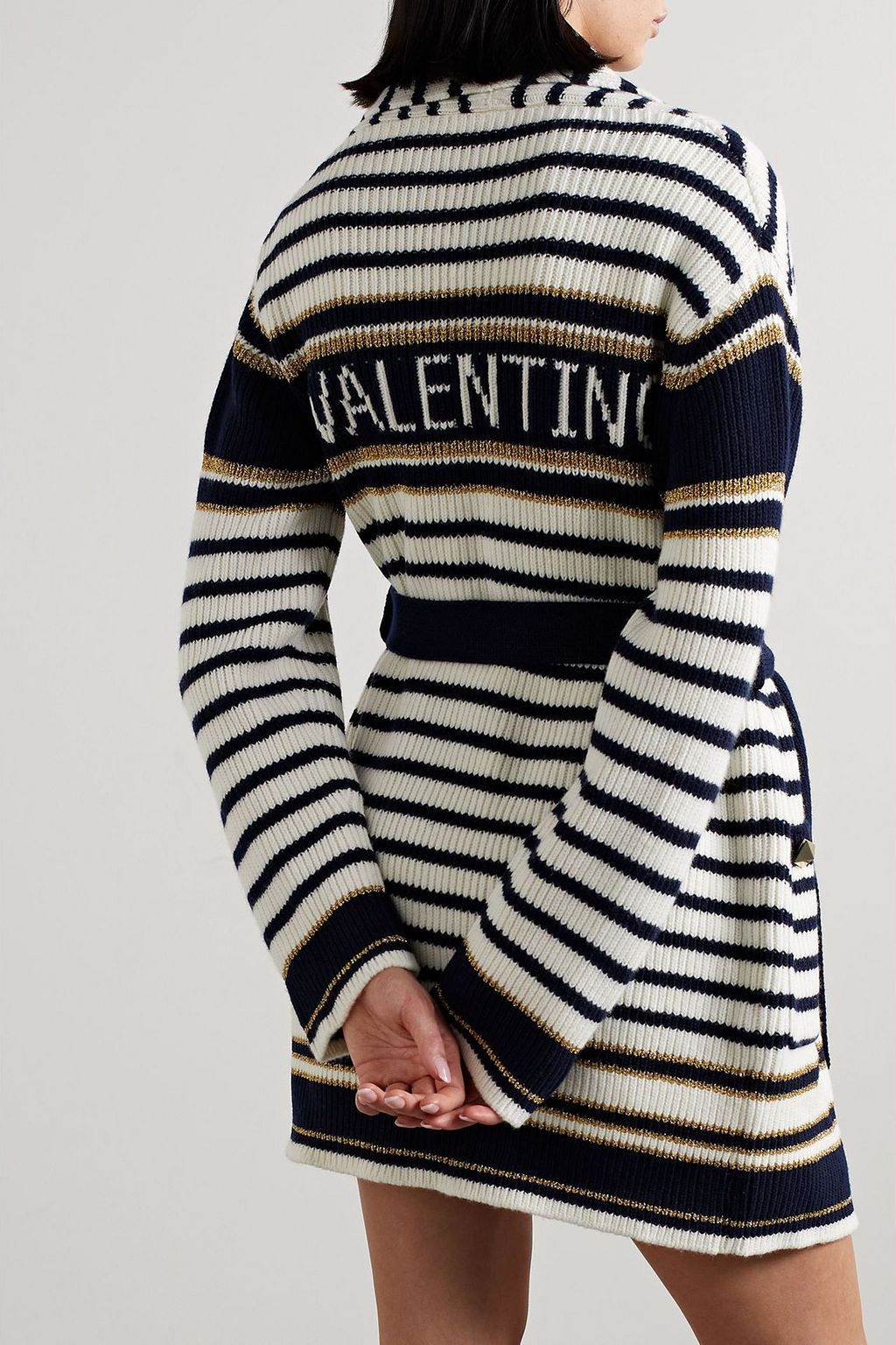 VALENTINO GARAVANI Striped studded metallic intarsia wool cardigan