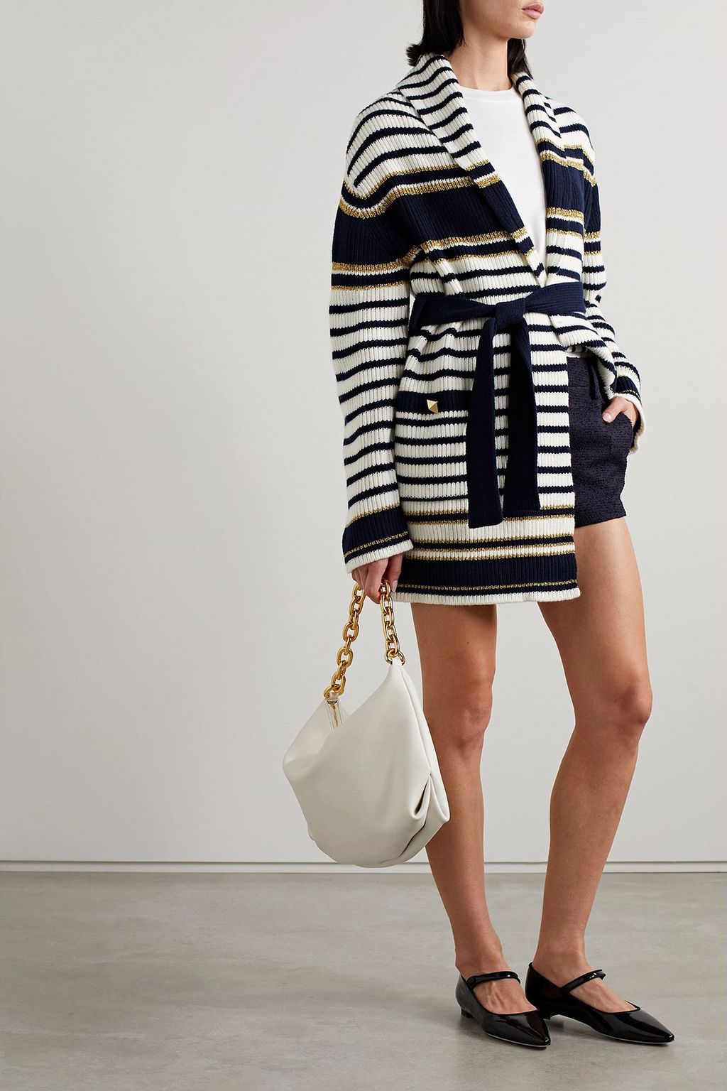 VALENTINO GARAVANI Striped studded metallic intarsia wool cardigan