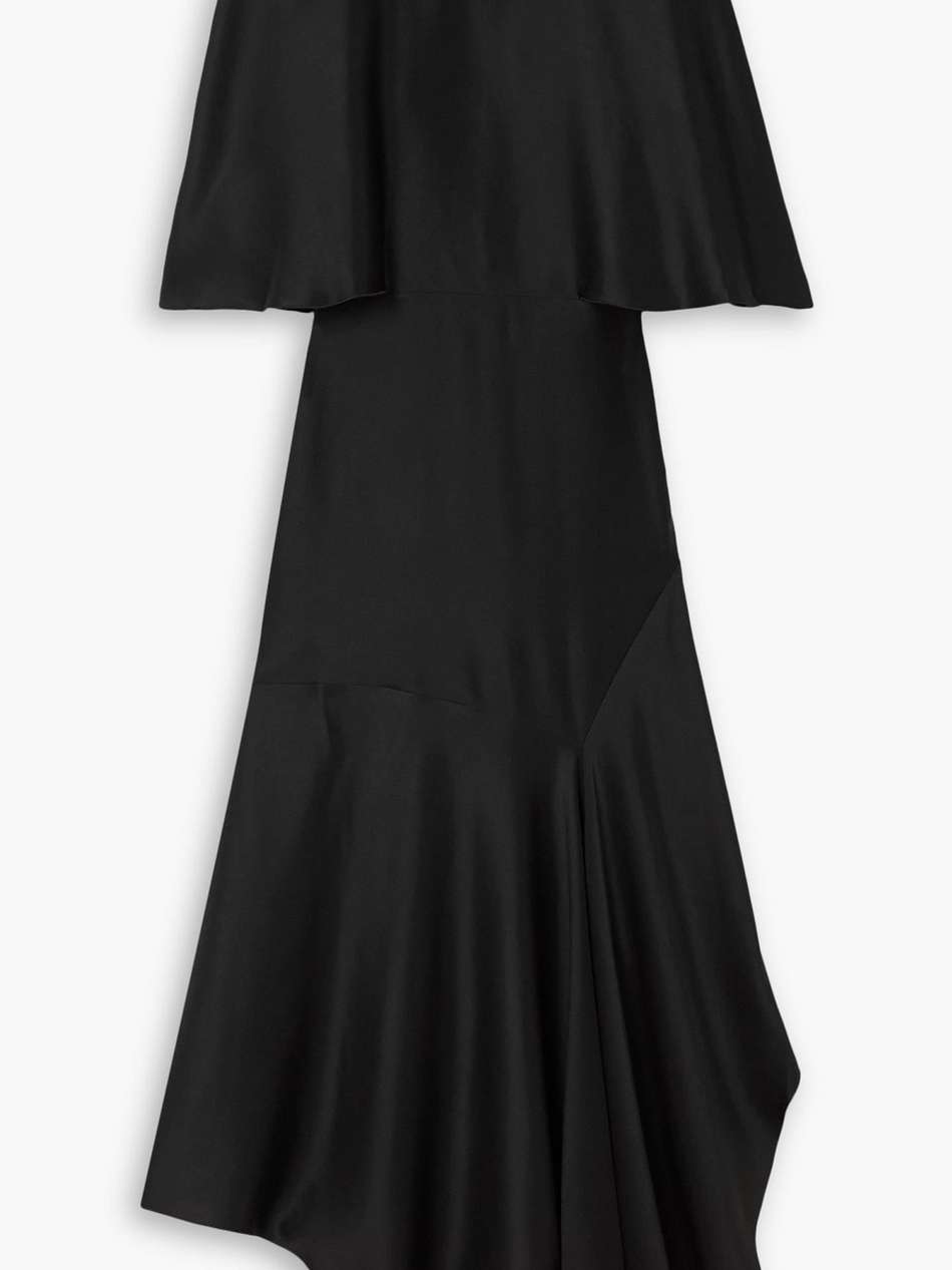 asymmetric faux pearl-embellished satin midi dress