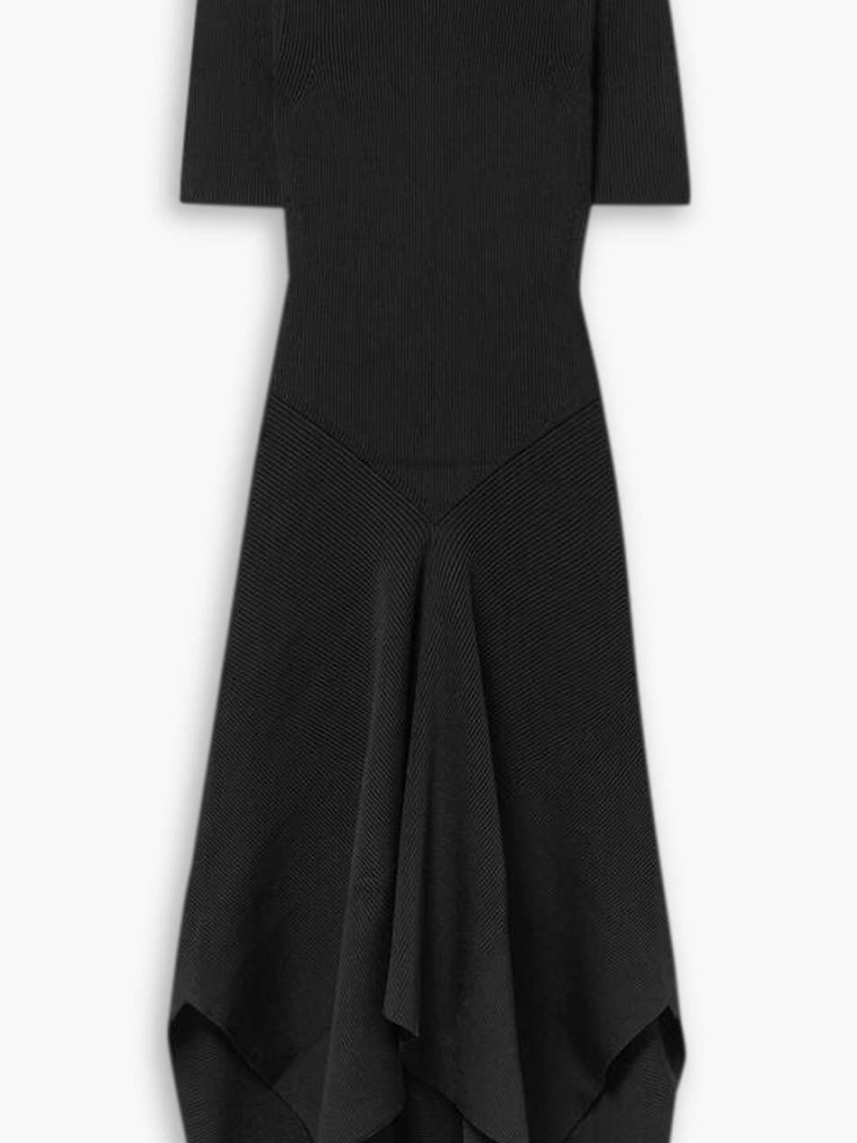 asymmetric ribbed-knit midi dress