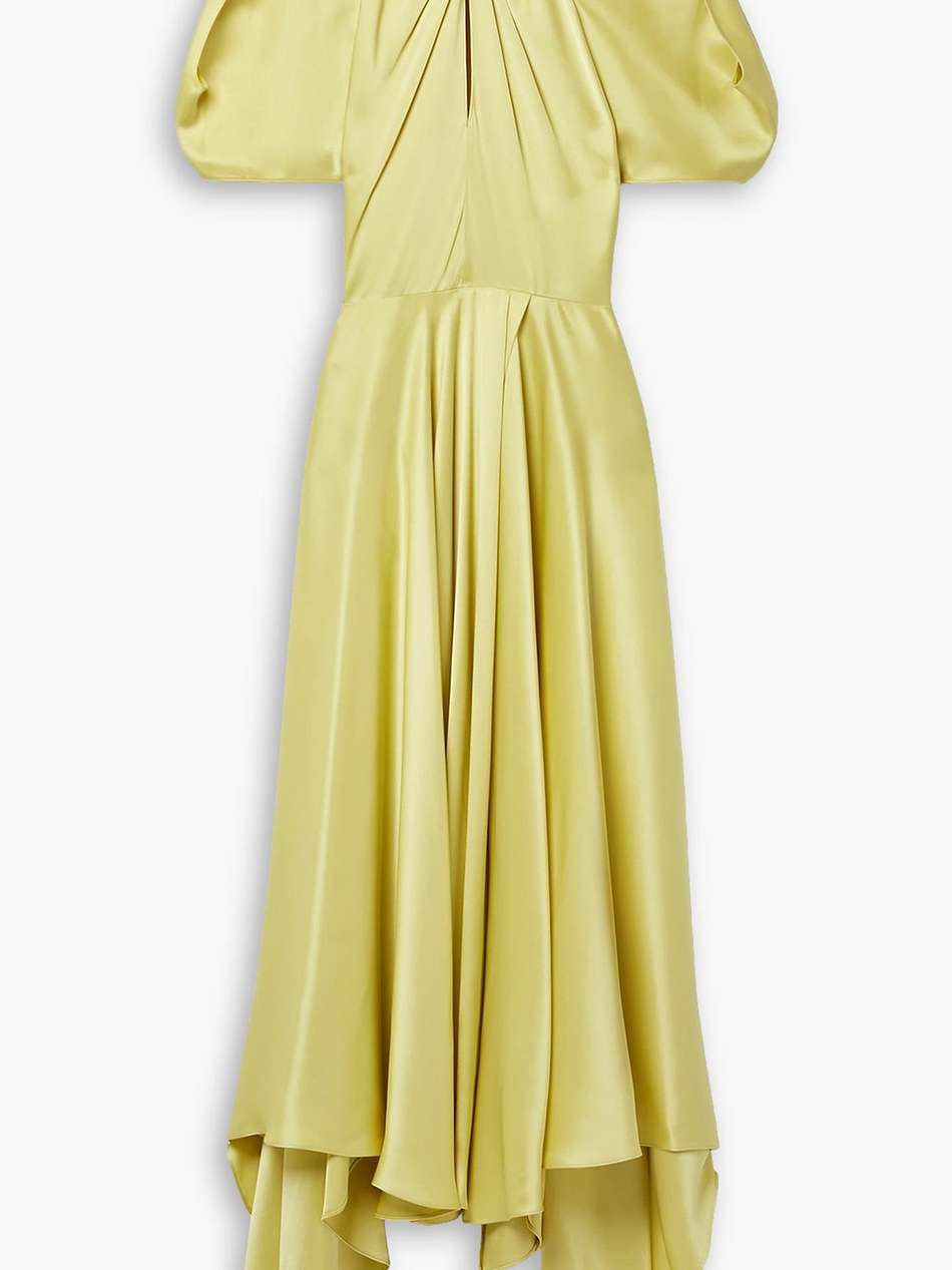 asymmetric draped satin maxi dress