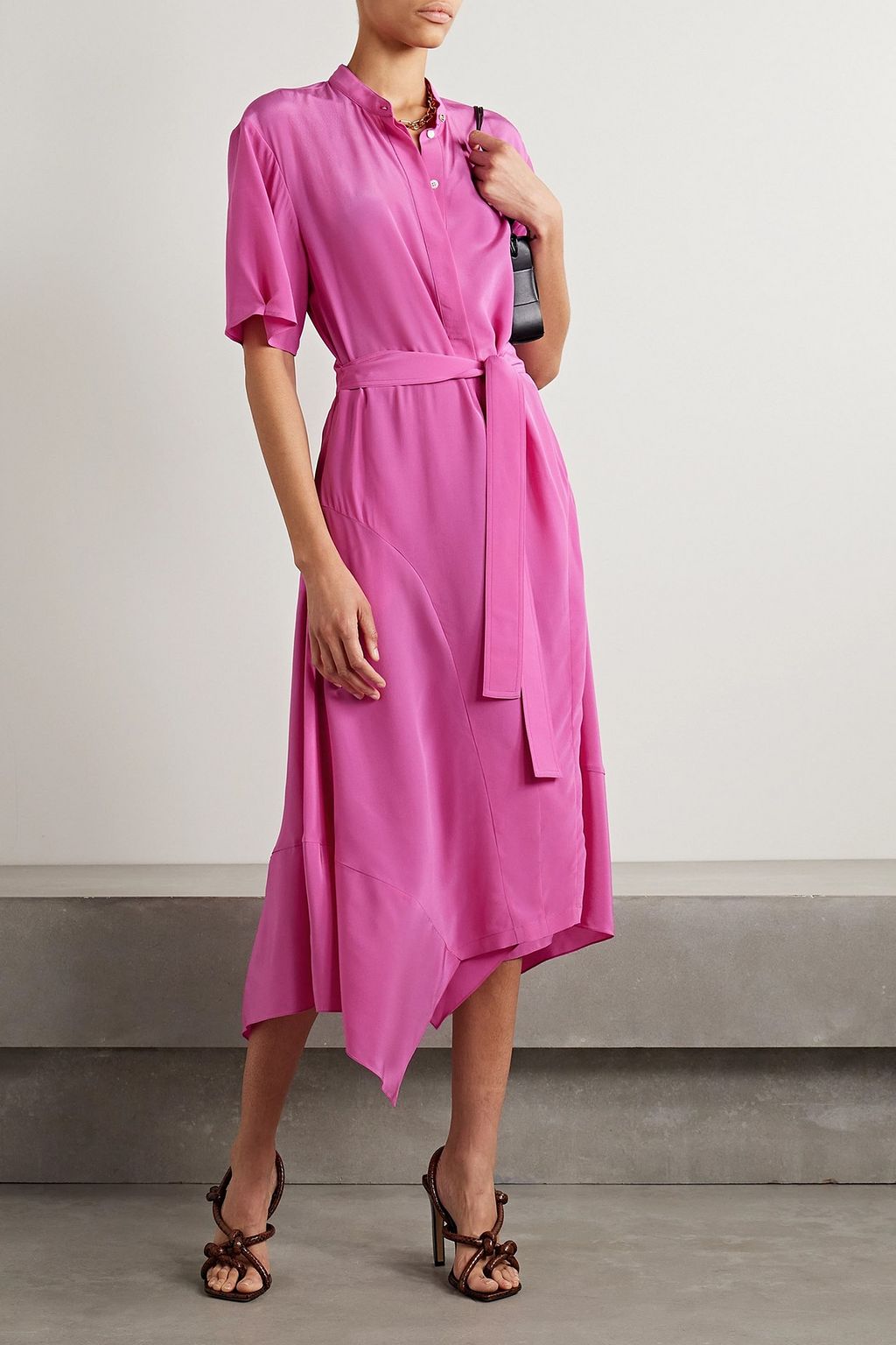 STELLA MCCARTNEY Asymmetrisches Midikleid aus Crêpe de Chine aus Seide mit Bindegürtel