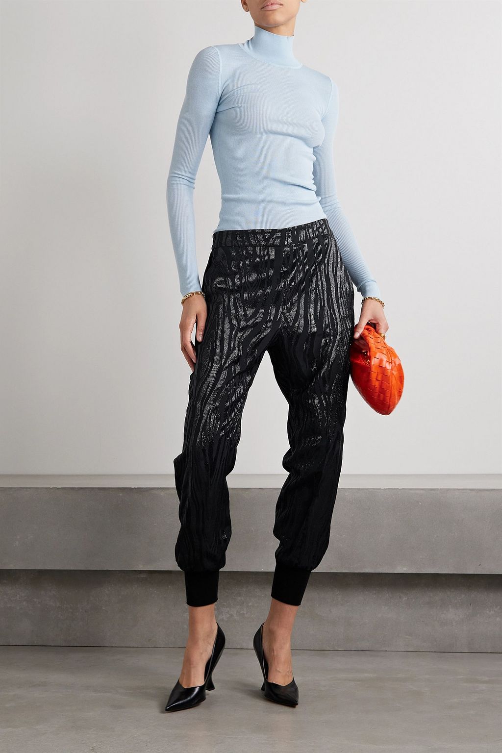 STELLA MCCARTNEY 줄리아 메탈릭 자카드 테이퍼드 트랙 팬츠