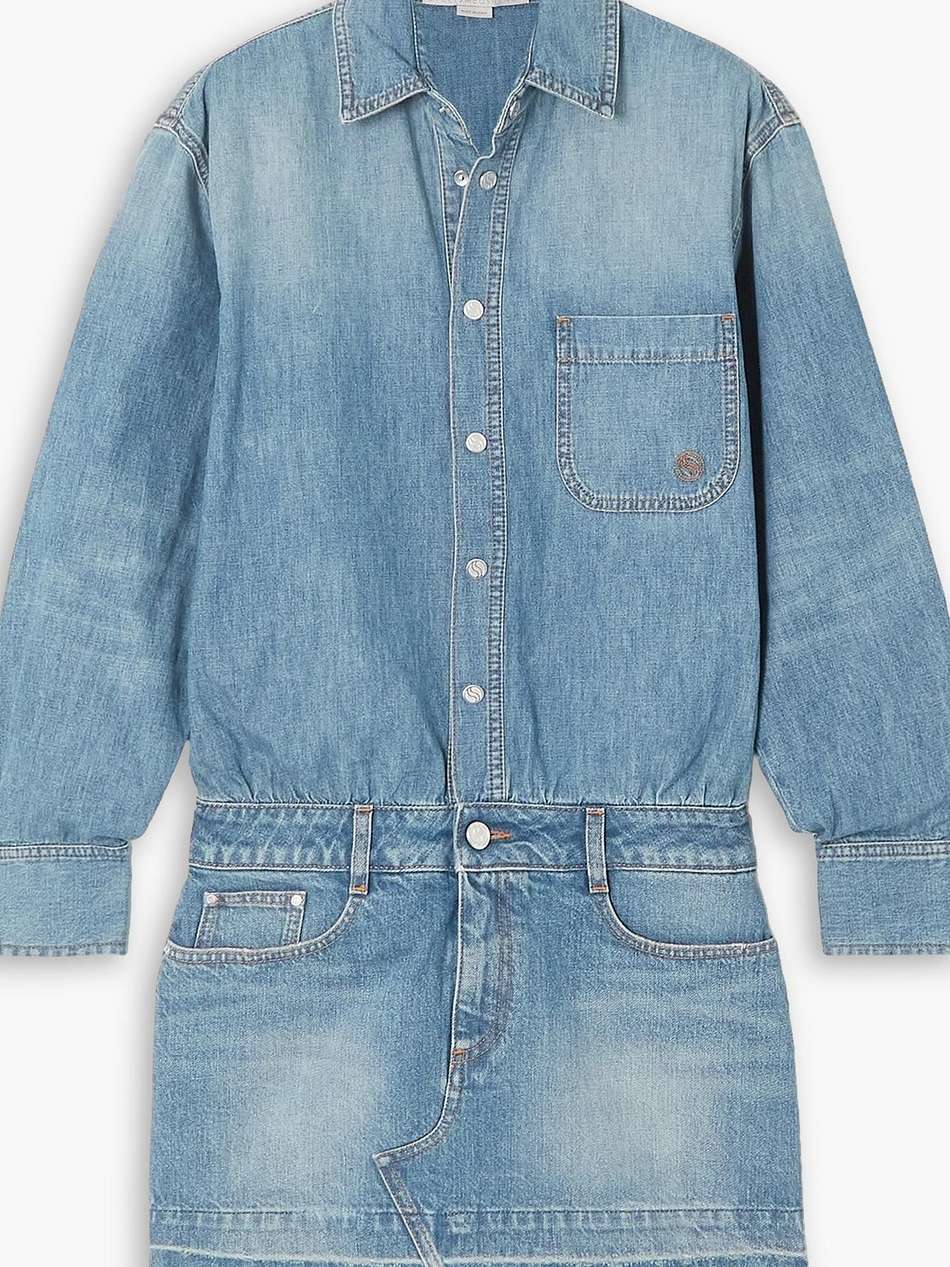 embroidered denim mini dress