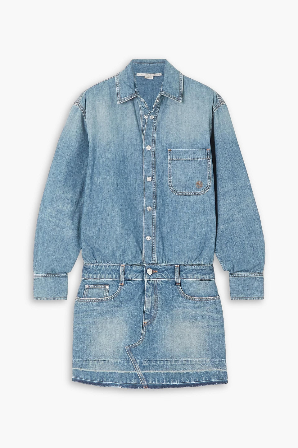 Stella Mccartney + Net Sustain Embroidered Denim Mini Dress In Mid Denim
