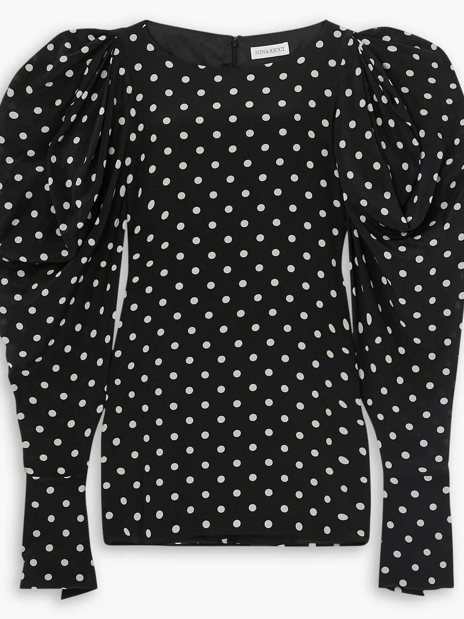 gathered polka-dot silk crepe de chine mini dress