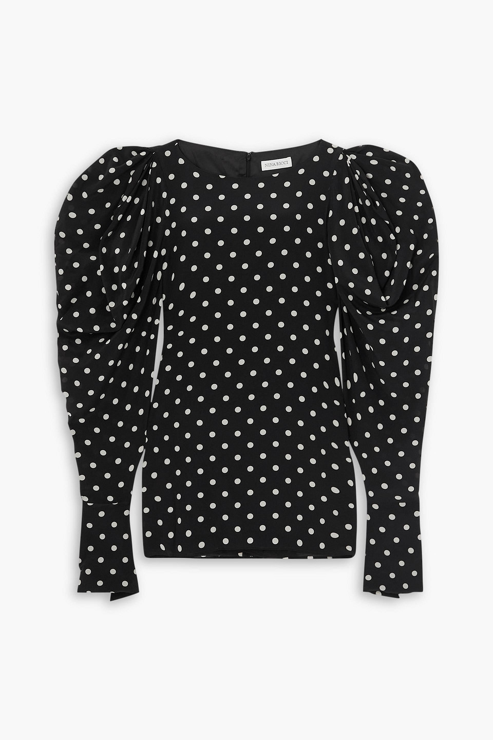 Nina Ricci Gathered Polka-dot Silk Crepe De Chine Mini Dress In Black