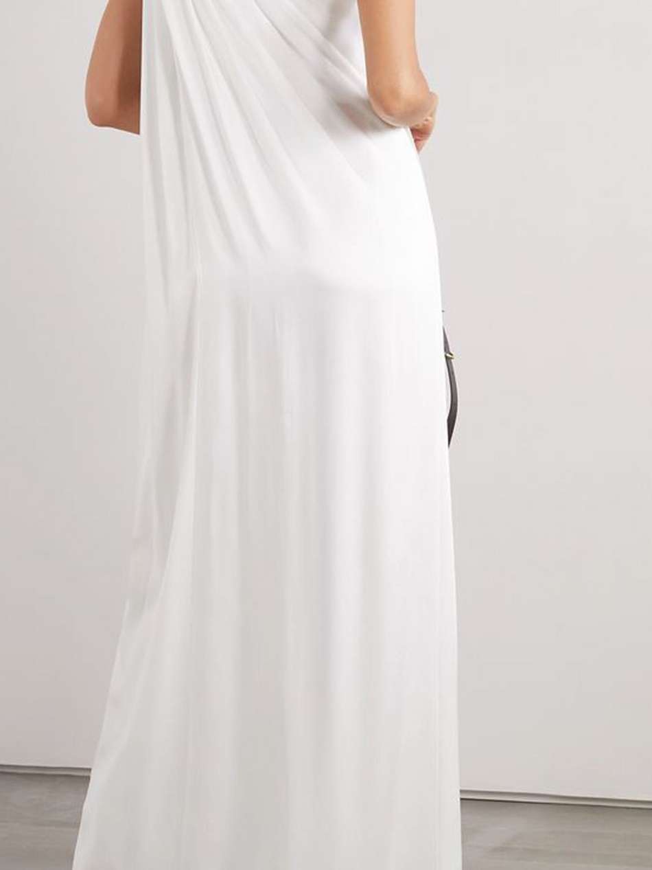 falabella one-shoulder crystal-embellished crepe gown