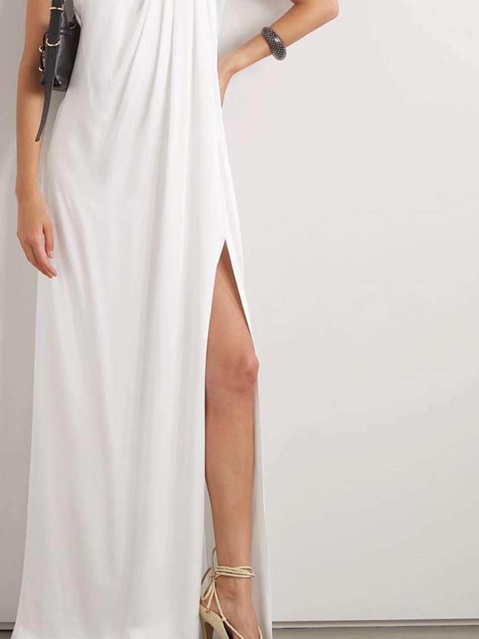 falabella one-shoulder crystal-embellished crepe gown